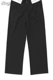 Baggy Grey Suit Pants Vintage Patchwork Low Rise Straight Casual Pants Korean Fashion Women Capris Jogging