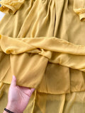 Vintage Women Dress Elegant Orange/Red/Yellow V-Neck Lantern Sleeve High Waist Slim A-Line Vestidos Female New