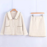 Plaid Tweed Two Piece Dress Set Autumn Winter Slimming Sleeveless Vest Dress Suit Office Ladies Woolen Jacket