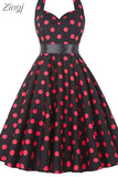 Women Polka Dot Print Summer Dress Sexy Retro White Halter Vintage Dress Robe Femme Pin Up Rockabilly Party