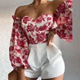 Floral Print Strapless Chiffon Shirt Fashion Women Off Shoulder Halter Sexy Blouse Shirt Summer Backeless Tops