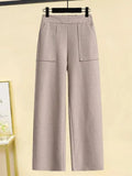 Winter Warm Two Piece Sets Womens Outfit Office Ladies Elegant Turtleneck Knitted Loose Sweater And Woolen Pants Sets
