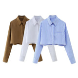 Women's Long-Sleeved Pocket Dress Short Shirt