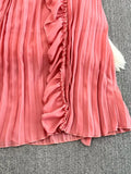 Women Spaghetti Strap Beach Long Dress Sexy V-Neck High Waist Ruffle Patchwork Pleated Maxi Robe Female Vacation 2023