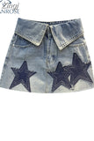 Women's Star Denim Skirt Blue Harajuku Korean Style Casual Chic Fashion Girls Y2k Summer Vintage Kawaii A-line Mini Skirt