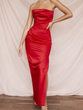 Strapless Backless Sexy Dress For Women Solid Sleeveless Side Split Dresses Female Party Club Long Dress