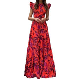 2025 Dopamine Women's Printed Round Collar Long Lotus Leaf Side