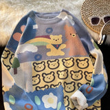 Japan Kawaii Bear Cartoon Print Sweater Women Aesthetic Sweet Girl O-neck Long Sleeve Winter Tops Harajuku Streetwear