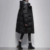 Women Winter New Fashion White Duck Down Jacket Female Long Print Hooded Outerwear Ladies Loose Thicken Warm