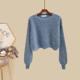 Women Spring Two Pieces Sets Korean Long Sleeve Knitted Sweater Cardigan And Ruffles Patchwork Mesh Long Dress