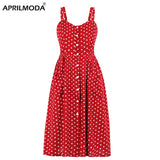 Retro Vintage Polka Dot Lapel Shirt Dress Spaghetti Straps Leisure Work Slim Midi Tunic Beach Sundress 2022