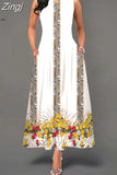 Women Floral Printed Long Dresses Casual Sleeveless Beach Holiday Boho Maxi Dress