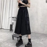 Waist Loose A-line Cargo Skiets chain Side Ring Pocket Midi Long Black Skirt Korean Hip Hop Streetwear Harajuku