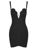 Black Irregular Deep V Neck Mini Bandage Dress- Outfit