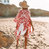 Blue Bohemian Print Dress Sexy Long Kimono Tunic Women Clothing Summer Beach Wear Solid Loose Maxi Dresses