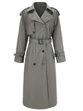 Spring Autumn Long Gray Pu Leather Trench Coat for Women Raglan Sleeve Belt Runway Luxury Designer European Fashion