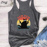 Pew Madafakas Black Cat with Knife Print Funny Tank Top Women Sleeveless Summer Loose Cartoon Vest Harajuku Shirt for