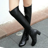 Fashion Knee High Boots Women's Winter Boots Thick High Heel Stretc Long Boots Slip On Autumn Shoes Woman Black