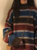 Vintage Striped Crew Neck Pullover Sweater-Outfit