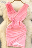 Sexy Mesh Patchwork Bodycon Party Mini Dress Blue/Pink/Purple/Black/White V-Neck Split Sheath Vestidos Female New