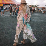 Queens Vintage Peacock Floral Print Women Bohemian V Neck Batwing Sleeves Ladies Boho Kimono Robe