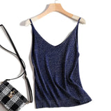 Shiny Lurex Sexy Top Women Halter V Neck Basic White Cami Sleeveless Knitted Tank Tops Women'S Summer Camisole