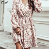 PETAL Plunge Neck A-Line Mini Dress For Woman Ditsy Floral Sexy Long Sleeve Party Dress 2023 Spring Autumn Female