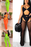 Sexy Women High Waist See Through Flared Leg Mesh Pants Bikini Cover Ups Ruffles Hollow Out Beach Long Pants