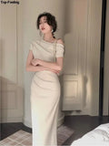 New Elegant Off Shoulder Birthday Evening Party Dress Women Sexy Bodycon Slim Midi Graduation Vestidos Female