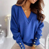 Spring New Long Sleeve Knitted Sweater Women V-neck Jumper Sweaters for Women Button Loose Office Lady Casual