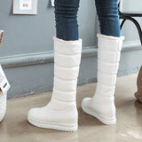 Mid-Calf Boots Women Flat Heel Knee High Boots Winter Plus Warm Snow Boots Slip On Ladies Shoes White Black