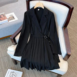 Dress Office Ladies Elegant Blazer Dresses High Street Casual Korea Fashion Long Sleeve High Wiast Pleated Dresses