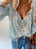 Lace Shirt Women's Autumn Lace Blouse V-neck Shirt Tops Office Lady Fashion Clothing Loose Clothes Temperament