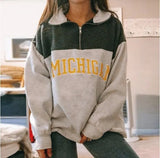 Women Sweatshirt Oversized Alaska Letter Fashion Vintage POLO Collar Casual Pullovers Long Sleeves Winter Hoodie Fleece
