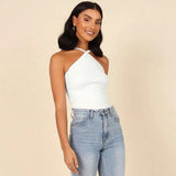 Zingj Summer New Sexy Hot Girl Hanging Neck Sling Vest Slim Knit Female Top-Outfit