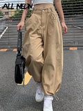 Y2K Fashion Khaki Oversized Cargo Pants Hip Hop Style Loosed Adjustable Waist Drawstring Long Pant Streetwear 90s