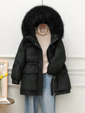 Real Raccoon Fur Collar New Winter Women Pocket 90% White Duck Down Jacket Female Thick Warm Parka Loose