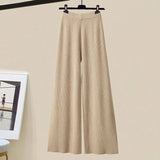 Winter Women Clothing Korean Casual Vest+knitted Sweaters+wide Leg Knitting Wide Leg Pants Sets Ladies Warm Knitwears