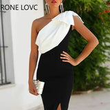 Women Elegant Gradient colour One Shoulder Sashes High Silt Folds Sexy Party