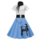 Poodle Flare Pinup Dresses With Scarf 60s Vestidos Summer Puppy Retro Casual Party Robe De Cocktail Rockabilly
