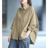Harajuku Blouses Women Oversized Korean Fashion Long Sleeve Casual Cardigan Female Basic Green Top Asymmetrical