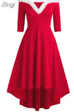 Women Christmas Dress Elegant Puff Long Sleeve Faux Fur Collar Midi Party Costume Xmas New Year Festival