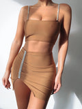 New Summer Women Two Piece Sets Sexy Spaghetti Strap Short Top& Mini Skirts Celebrity Club Evening Party Skirt Set