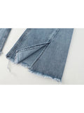Jeans Pants Women Vintage Bow Ripped Hollow Out Ladies High Waist Harajuku Fashion Stretch Pocket Wide Leg Denim