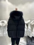Real Natural raccoon fur Collar Women Winter White Duck Down Coat Female Solid Puffer Jacket Oversize Hooded Thicken