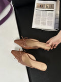 New Bows Fine Heels Large-Size Wine Red Wear Slippers Retro Tip