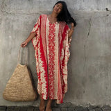 New Black Retro Snake Printed Self Belted Side Split Maxi Dress For Women Plus Size Beachwear Long Kaftan