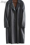 Spring Autumn Black Oversized Leather Trench Coat for Women Raglan Sleeve Lapel Loose Casual Stylish Korean Fashion