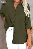 Shirt Women Fashion Pocket Long Sleeve Button Up Shirt Elegant Female Loose Office Top Spring Solid Color Blouse
