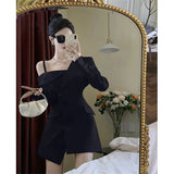 Elegant Suit Mini Dress Women Off Shoulder Irregular A Line Dresses Korean Office Lady Button Slim Chic Blazer